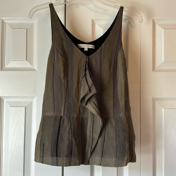 Brian Reyes Silk Striped Open Back Ruffle Tank Top Size 4 made in USA - Picture 2 of 13